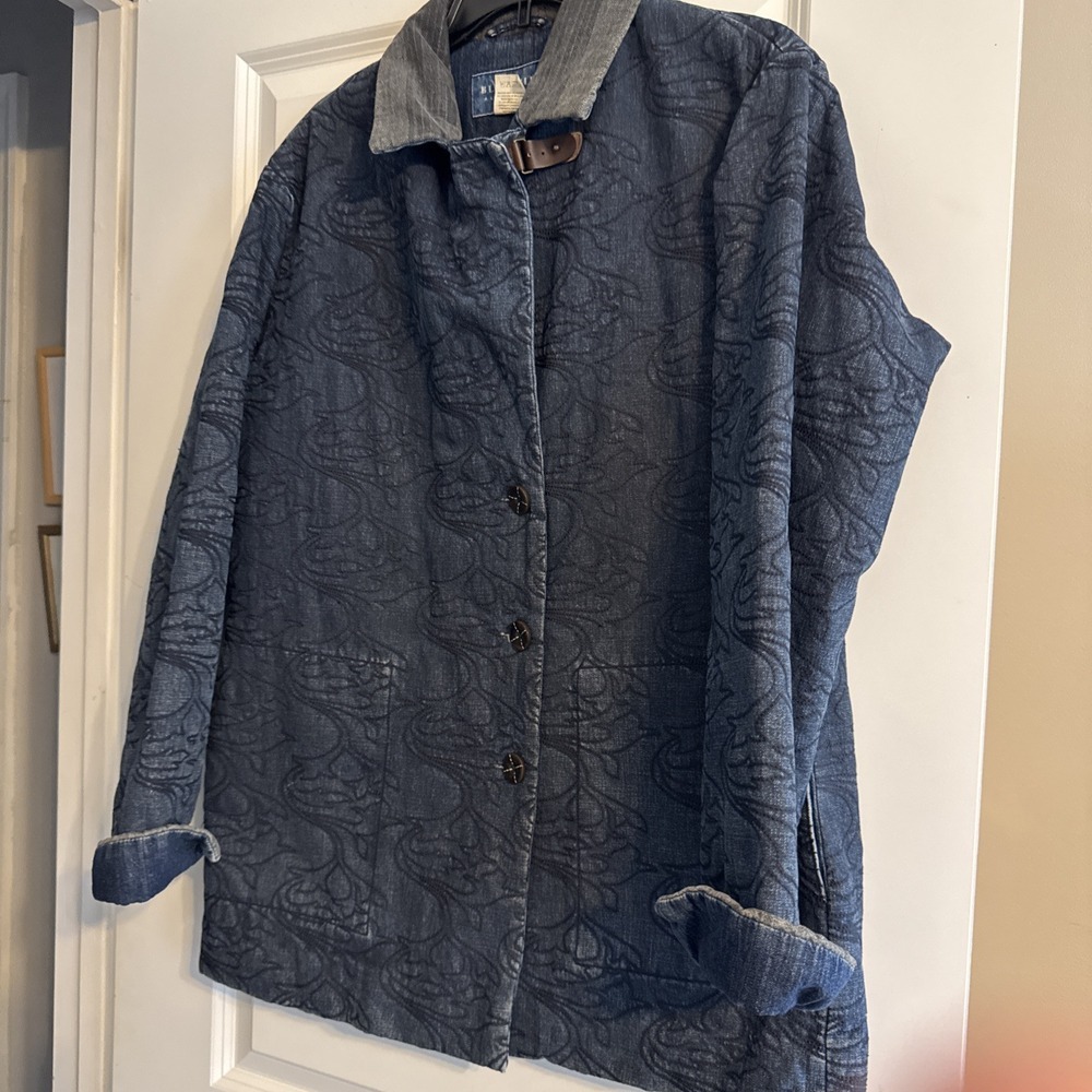 Blue Willi's Barn Denim Jean Jacket Embroidered Lined Cotton Pockets Size‎ M